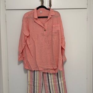 Brand new! Old Navy Linen Blend Peach Popover Top Size  XL - Long Sleeves